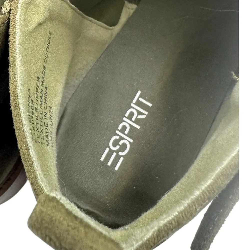 Esprit Sienna Olive Green Faux Suede Ankle Boots‎ 9M Side Zip Buckle womens